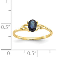 10K Yellow Gold Polished Genuine Sapphire Birthstone Ring - 0.68 Carat Oval Sapphire