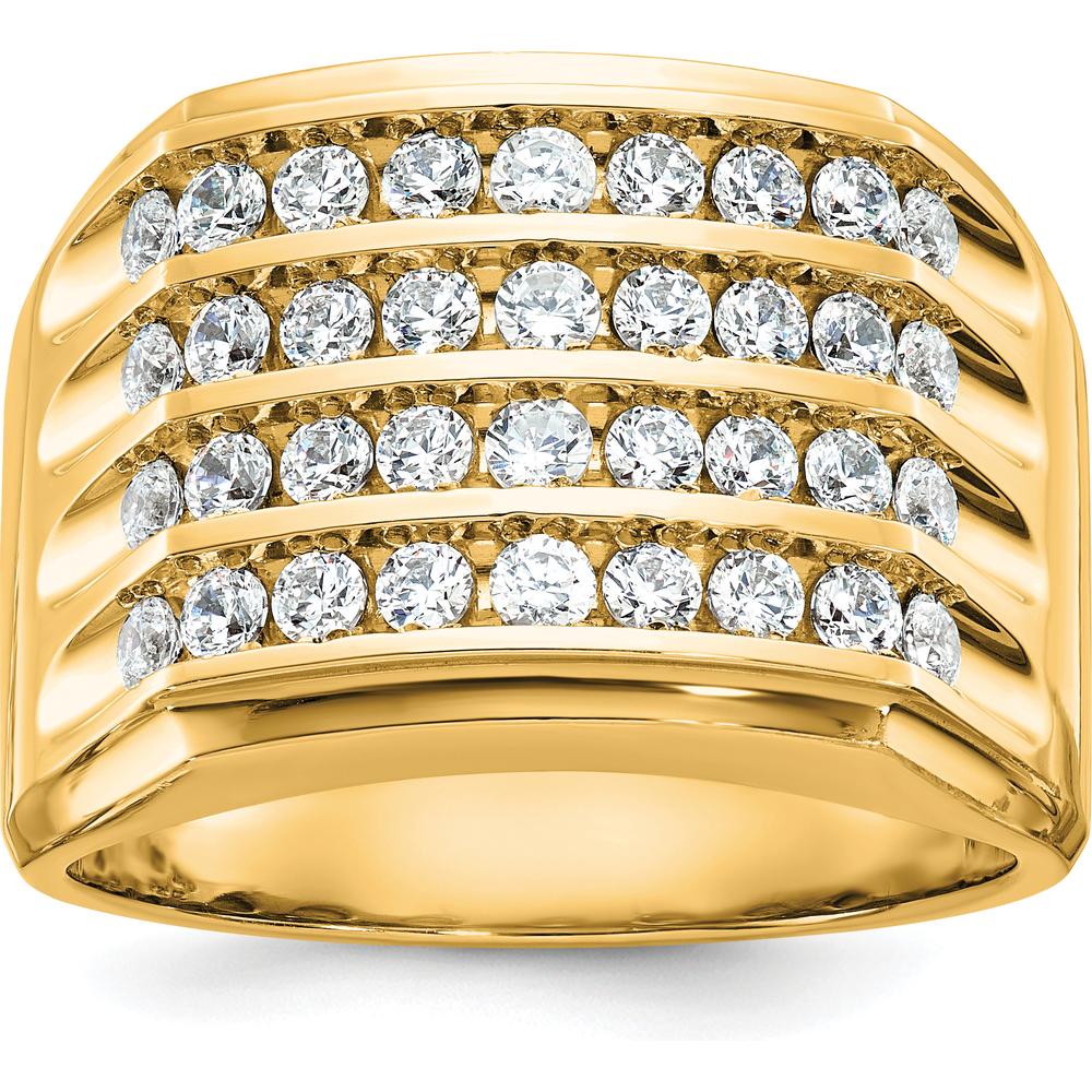 10K Yellow Gold Polished Grooved Men's Band Ring - Bold Design by IBGoodman