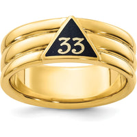 10K Yellow Gold Polished Grooved Men's Masonic Ring with Black Enamel - Active 33rd Degree Symbol by IBGoodman