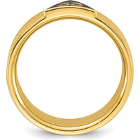 10K Yellow Gold Polished Grooved Men's Masonic Ring with Black Enamel - Active 33rd Degree Symbol by IBGoodman