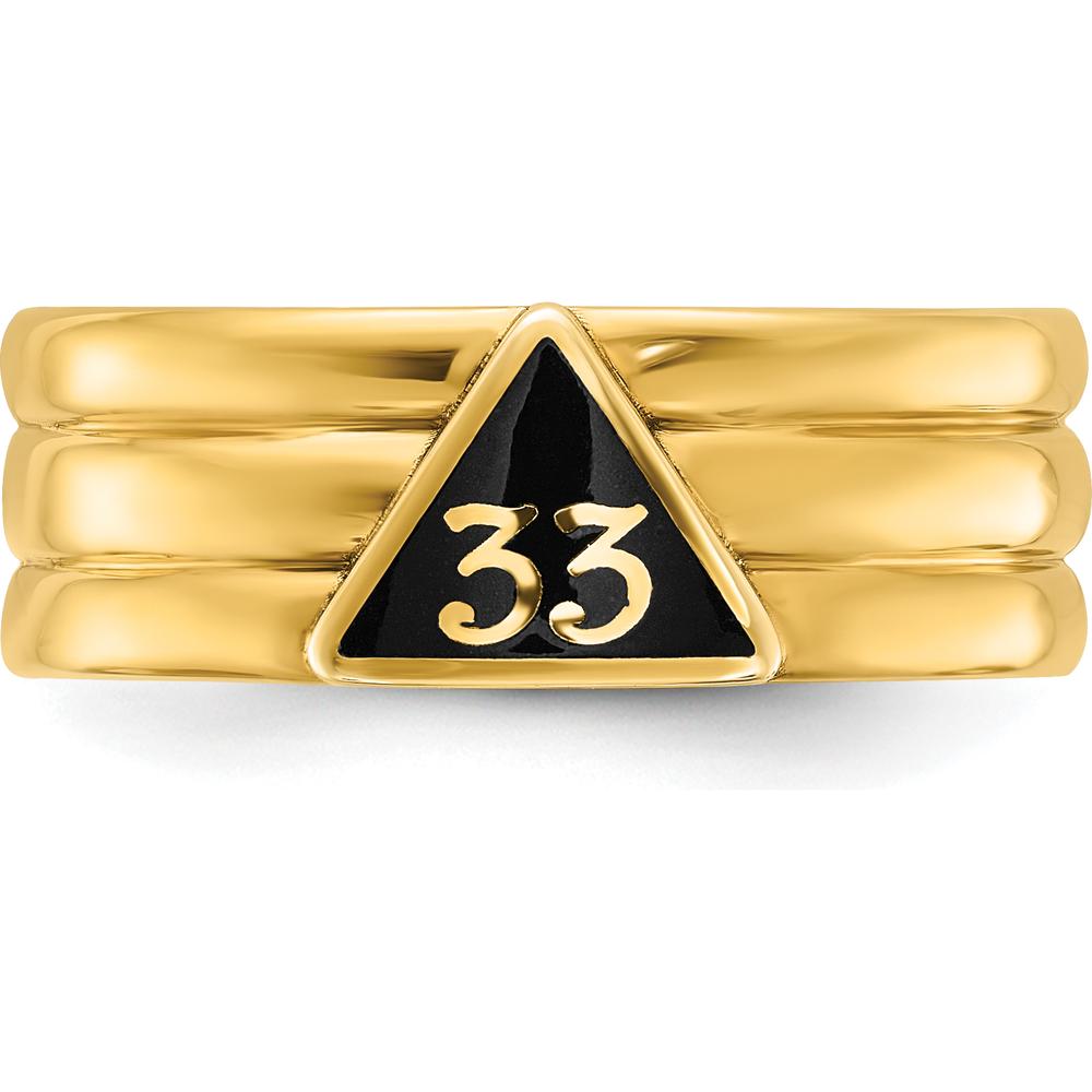 10K Yellow Gold Polished Grooved Men's Masonic Ring with Black Enamel - Active 33rd Degree Symbol by IBGoodman