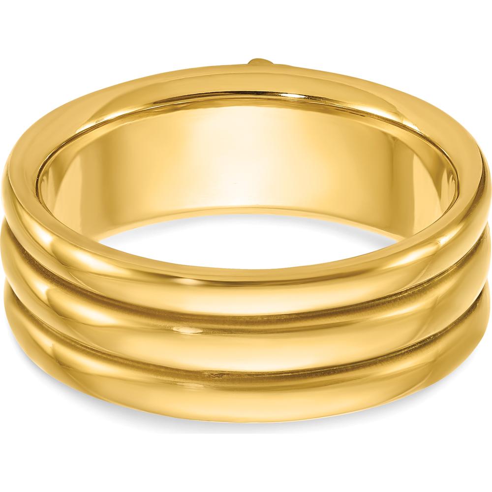 10K Yellow Gold Polished Grooved Men's Masonic Ring with Black Enamel - Active 33rd Degree Symbol by IBGoodman