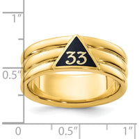 10K Yellow Gold Polished Grooved Men's Masonic Ring with Black Enamel - Active 33rd Degree Symbol by IBGoodman