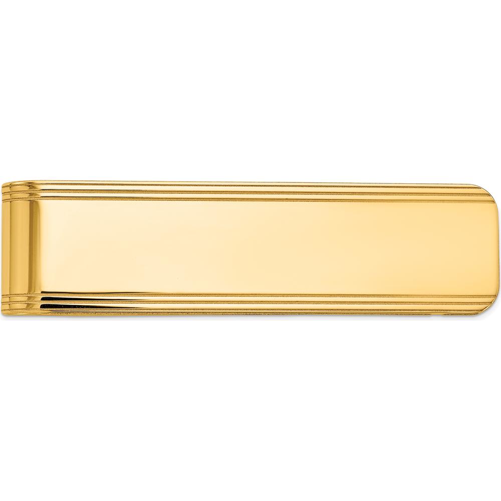 10K Yellow Gold Polished Grooved Money Clip - Engravable, 52mm Length