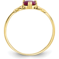 10K Yellow Gold Polished Heart-Shaped Ruby Birthstone Ring - 0.55 Carat Ruby