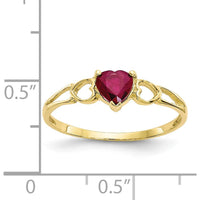 10K Yellow Gold Polished Heart-Shaped Ruby Birthstone Ring - 0.55 Carat Ruby