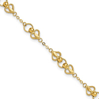 10K Yellow Gold Polished Heart Station Bracelet - 7.5in Length