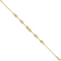 10K Yellow Gold Polished Heart Station Bracelet - 7.5in Length