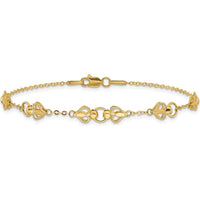 10K Yellow Gold Polished Heart Station Bracelet - 7.5in Length