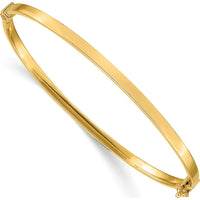 10K Yellow Gold Polished Hinged Bangle Bracelet - 3mm Width, Box Catch Clasp