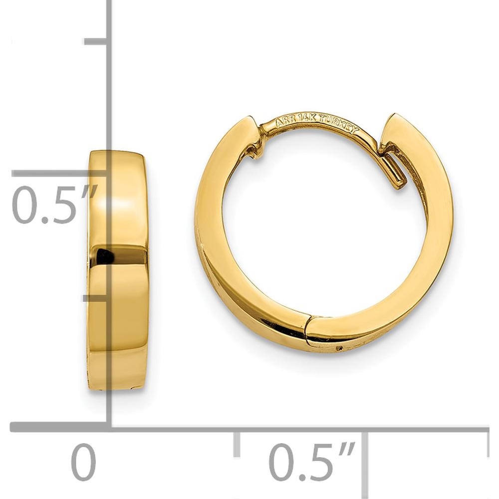 10K Yellow Gold Polished Hinged Hoop Earrings - 10mm Length, 3mm Width