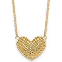 10K Yellow Gold Polished Hollow 3D Heart Pendant Necklace - 18in Chain
