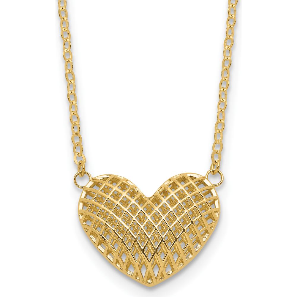 10K Yellow Gold Polished Hollow 3D Heart Pendant Necklace - 18in Chain