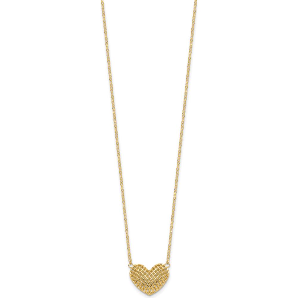 10K Yellow Gold Polished Hollow 3D Heart Pendant Necklace - 18in Chain