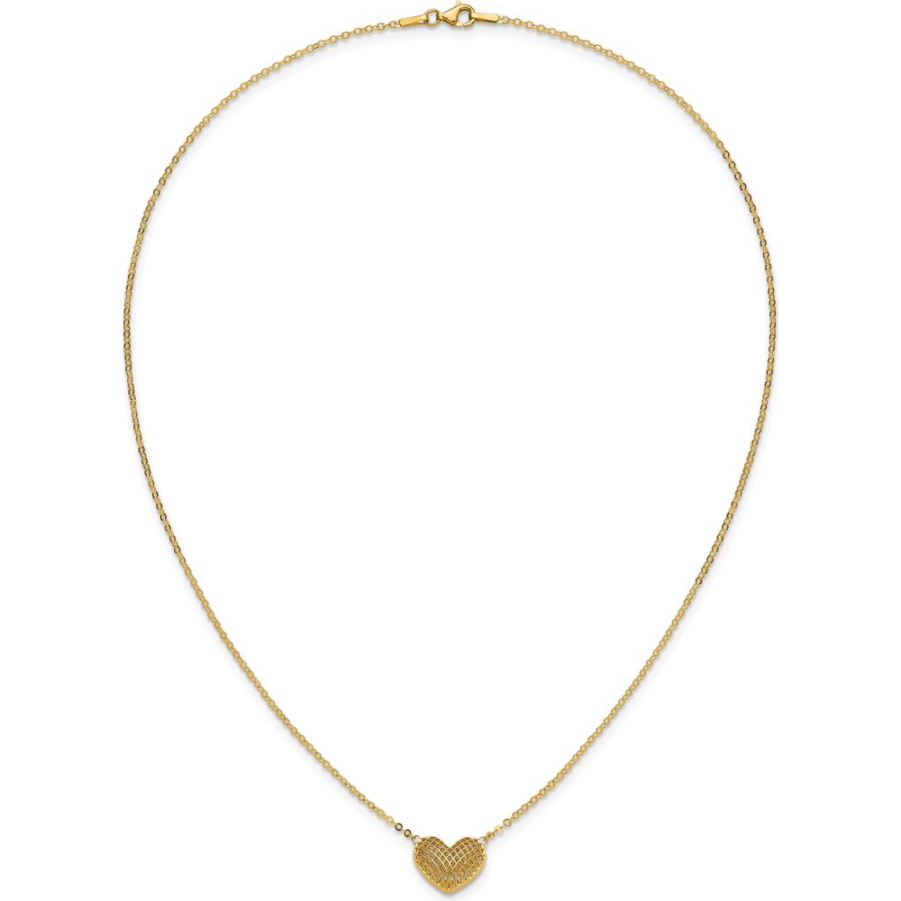 10K Yellow Gold Polished Hollow 3D Heart Pendant Necklace - 18in Chain