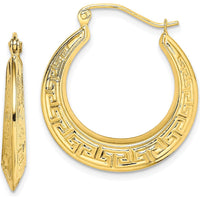 10K Yellow Gold Polished Hollow Greek Key Large Hoop Earrings
