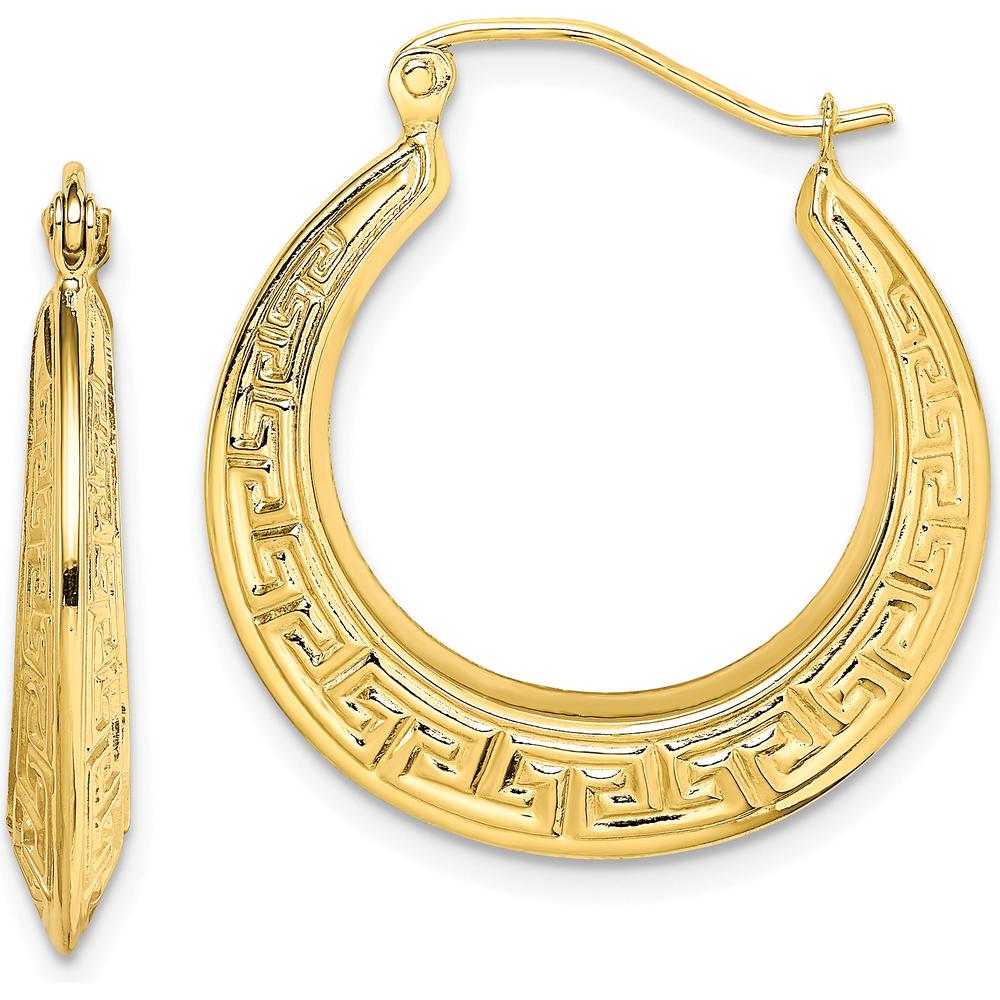 10K Yellow Gold Polished Hollow Greek Key Large Hoop Earrings