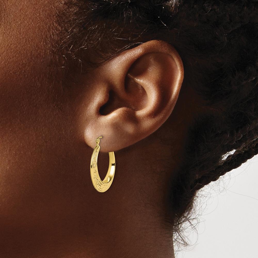 10K Yellow Gold Polished Hollow Greek Key Large Hoop Earrings