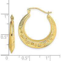 10K Yellow Gold Polished Hollow Greek Key Large Hoop Earrings