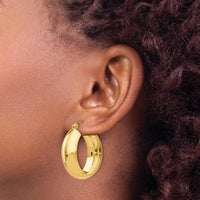 10K Yellow Gold Polished Hoop Earrings - 14mm Length, 7mm Width