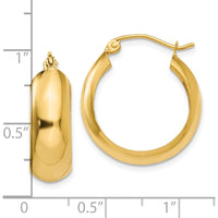 10K Yellow Gold Polished Hoop Earrings - 14mm Length, 7mm Width
