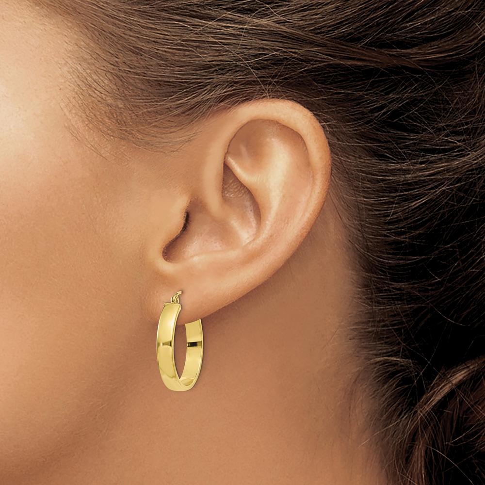 10K Yellow Gold Polished Hoop Earrings - 25.5mm Length, 4mm Thickness