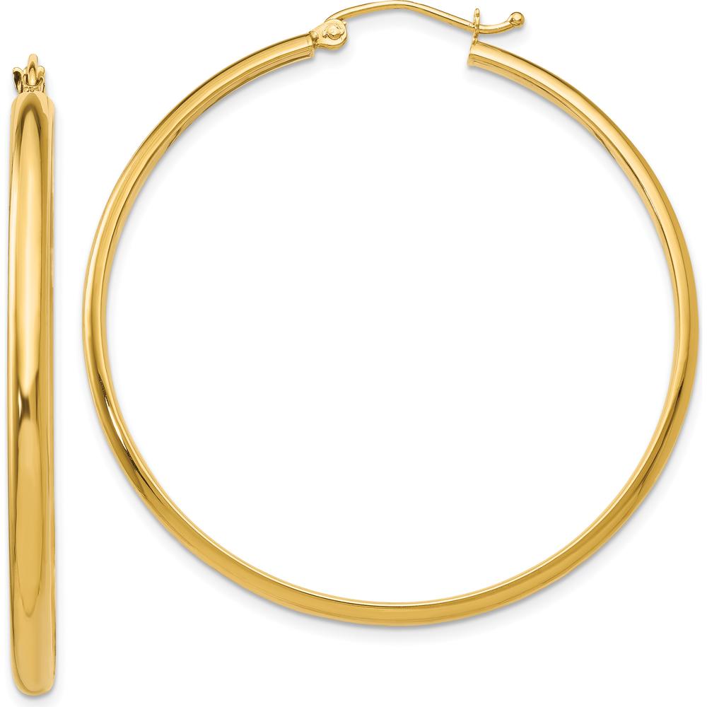 10K Yellow Gold Polished Hoop Earrings - 43mm Length, 44mm Width