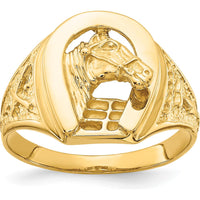 10K Yellow Gold Polished Horseshoe Ring with Horse Design