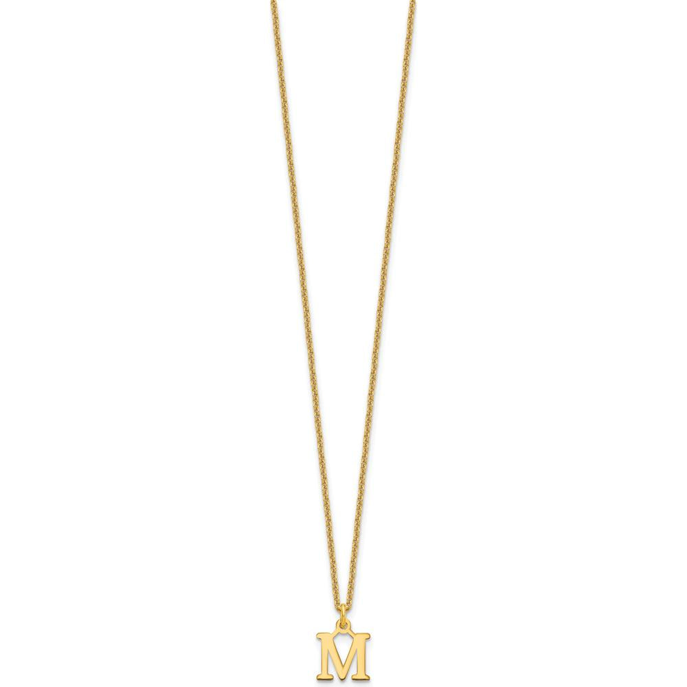 10K Yellow Gold Polished Initial "M" Pendant Necklace - 18" Cable Chain