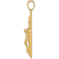 10K Yellow Gold Polished INRI Crucifix Pendant - 34mm Length