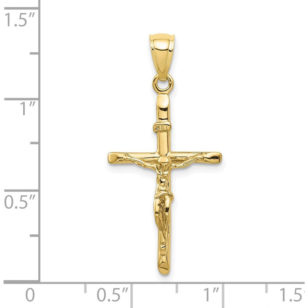 10K Yellow Gold Polished INRI Crucifix Pendant - 34mm Length