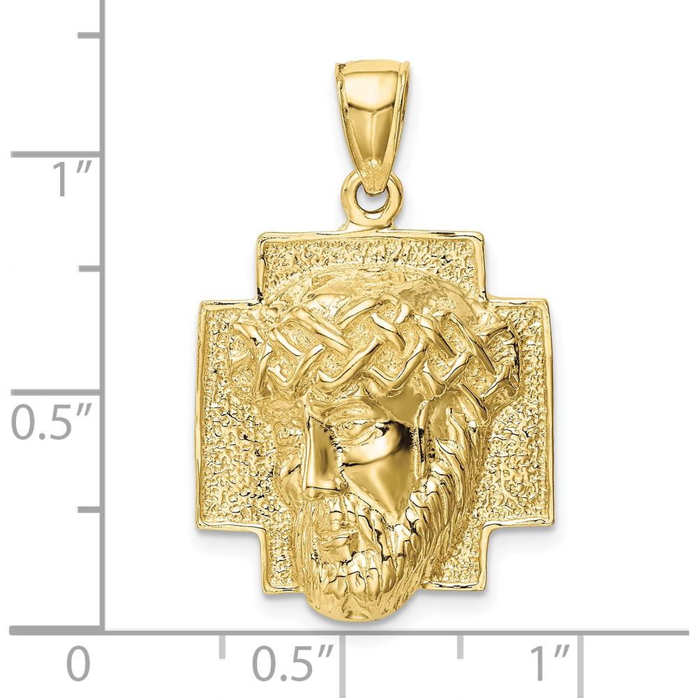10K Yellow Gold Polished Jesus Head with Crown Pendant - Solid Gold 21.04mm Length