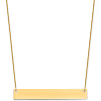 10K Yellow Gold Polished Large Bar Necklace with Engravable Pendant - 18"