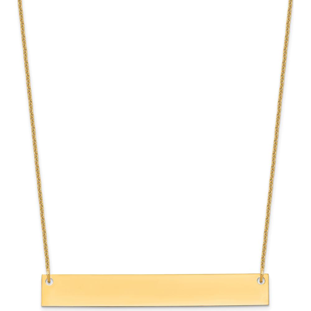 10K Yellow Gold Polished Large Bar Necklace with Engravable Pendant - 18"