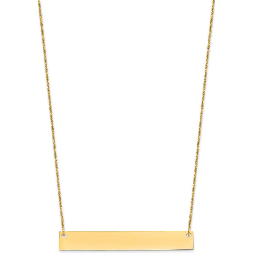 10K Yellow Gold Polished Large Bar Necklace with Engravable Pendant - 18"