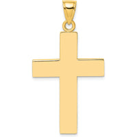10K Yellow Gold Polished Large Block Cross Pendant with Open Back Charm - 41.8mm Length