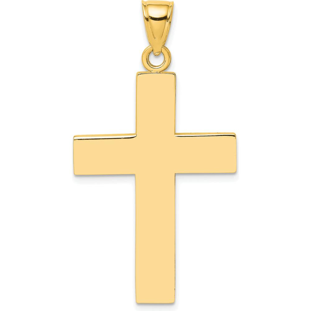 10K Yellow Gold Polished Large Block Cross Pendant with Open Back Charm - 41.8mm Length