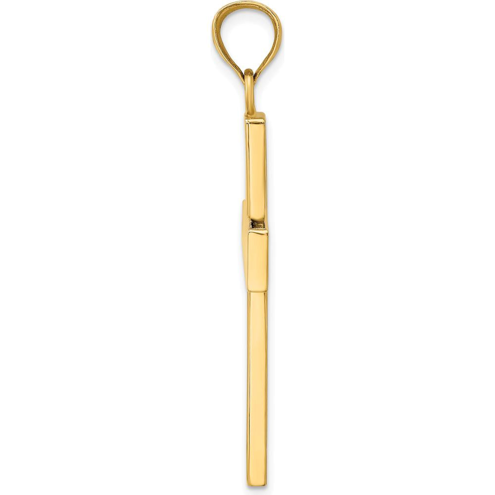 10K Yellow Gold Polished Large Block Cross Pendant with Open Back Charm - 41.8mm Length