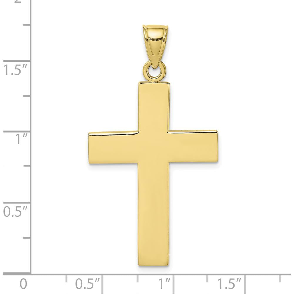 10K Yellow Gold Polished Large Block Cross Pendant with Open Back Charm - 41.8mm Length