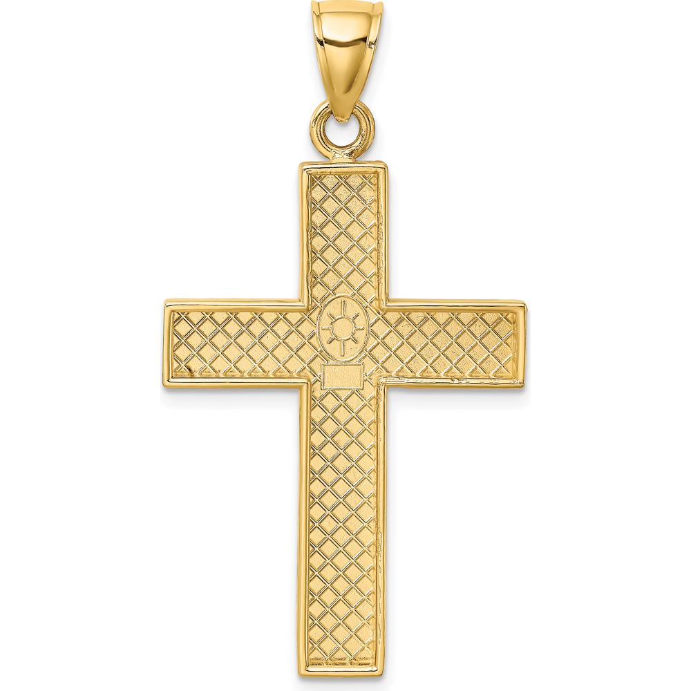 10K Yellow Gold Polished Large Block Cross Pendant with Open Back Charm - 41.8mm Length