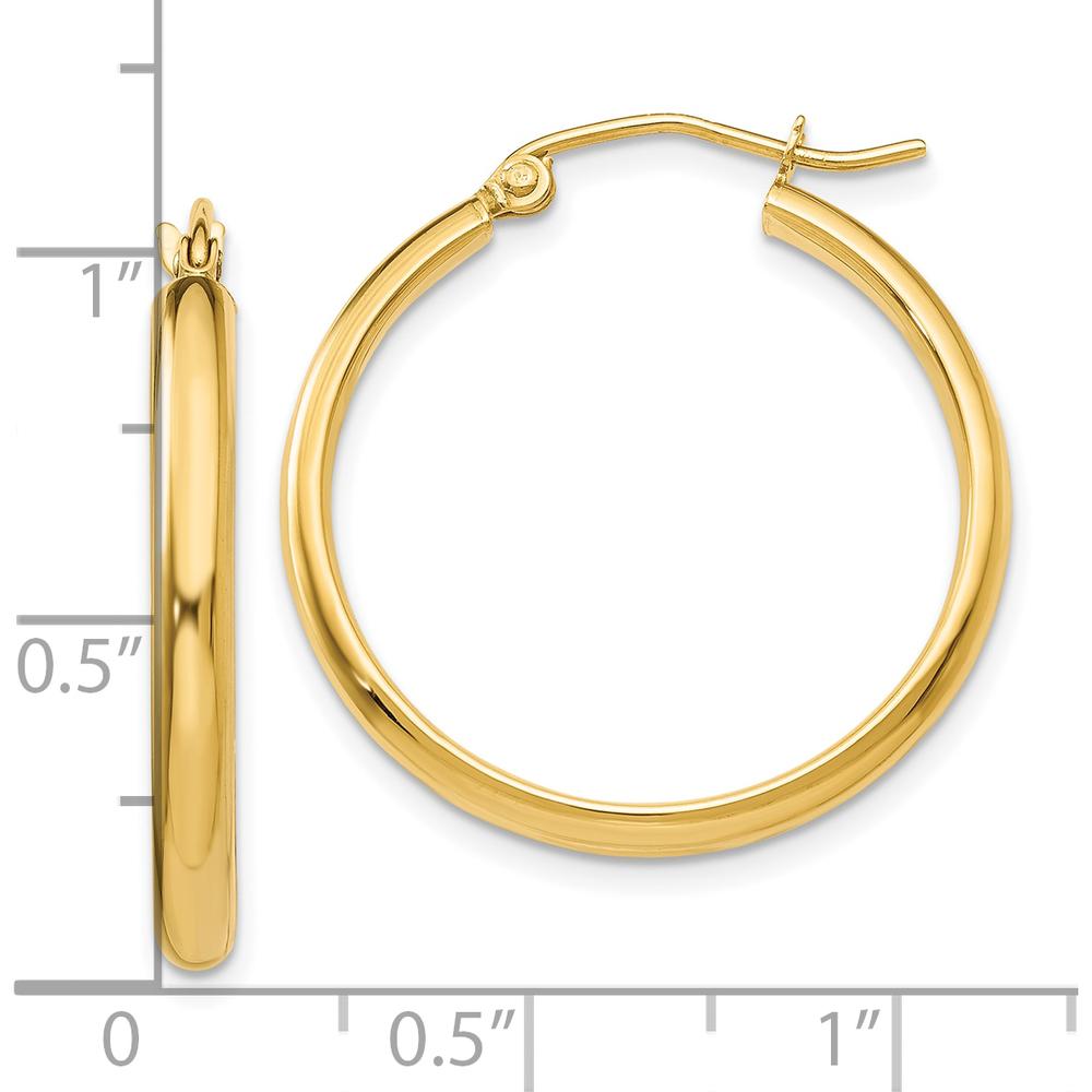 10K Yellow Gold Polished Large Hoop Earrings - 25mm Length, 2.75mm Thickness