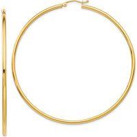 10K Yellow Gold Polished Large Hoop Earrings - 60mm Length, 2.5mm Thickness