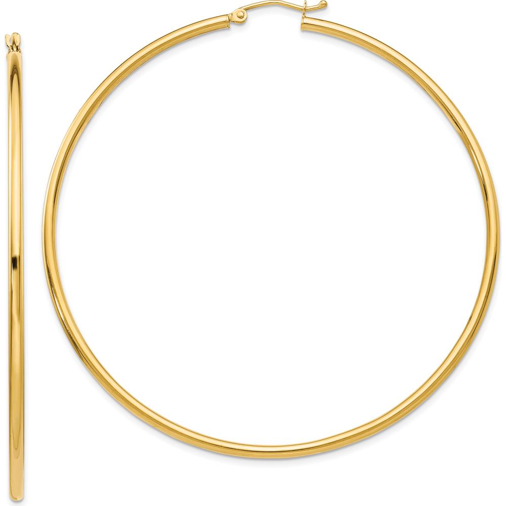 10K Yellow Gold Polished Large Hoop Earrings - 60mm Length, 2.5mm Thickness