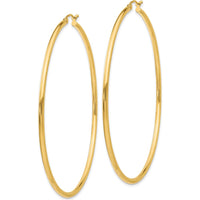 10K Yellow Gold Polished Large Hoop Earrings - 60mm Length, 2.5mm Thickness