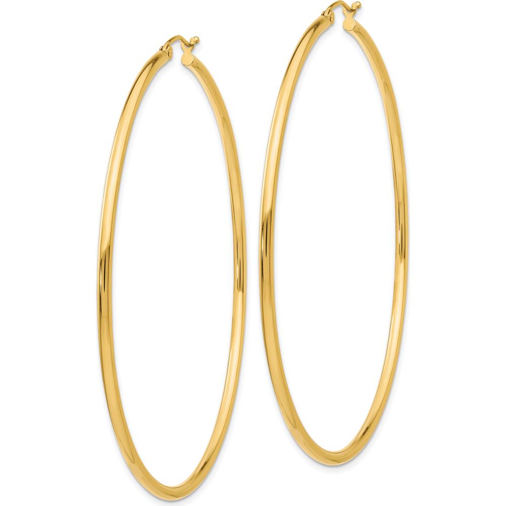 10K Yellow Gold Polished Large Hoop Earrings - 60mm Length, 2.5mm Thickness