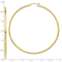 10K Yellow Gold Polished Large Hoop Earrings - 60mm Length, 2.5mm Thickness