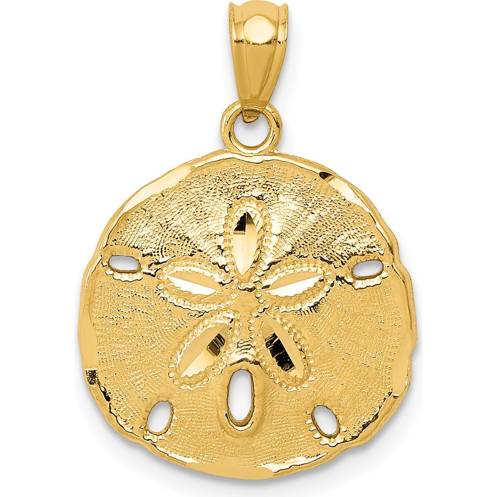 10K Yellow Gold Polished Large Sand Dollar Pendant - Nature-Inspired Coastal Charm