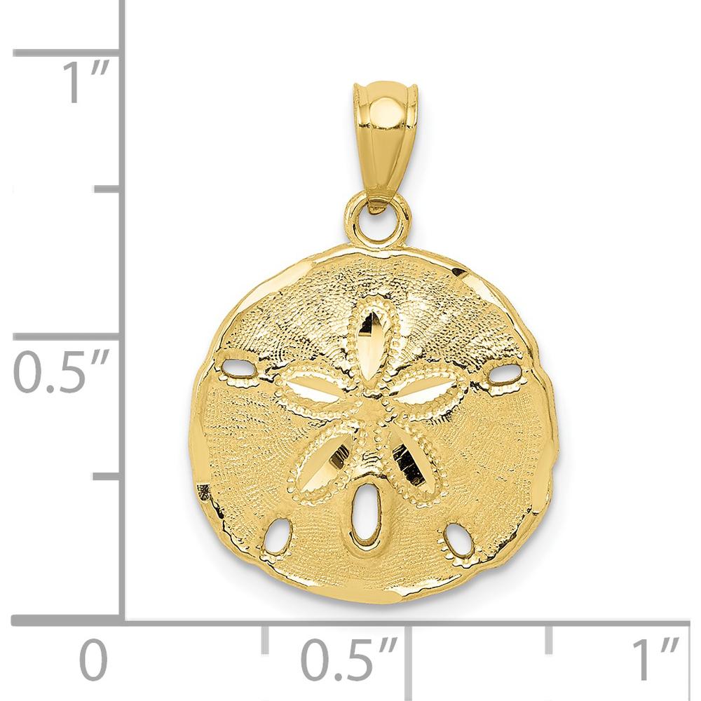10K Yellow Gold Polished Large Sand Dollar Pendant - Nature-Inspired Coastal Charm