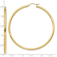 10K Yellow Gold Polished Lightweight 60mm Tube Hoop Earrings