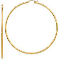 10K Yellow Gold Polished Lightweight 75mm Tube Hoop Earrings